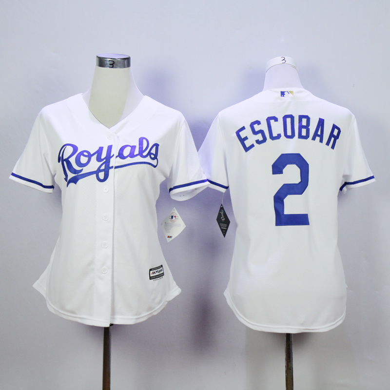 Women Kansas City Royals #2 Eacobar White MLB Jerseys